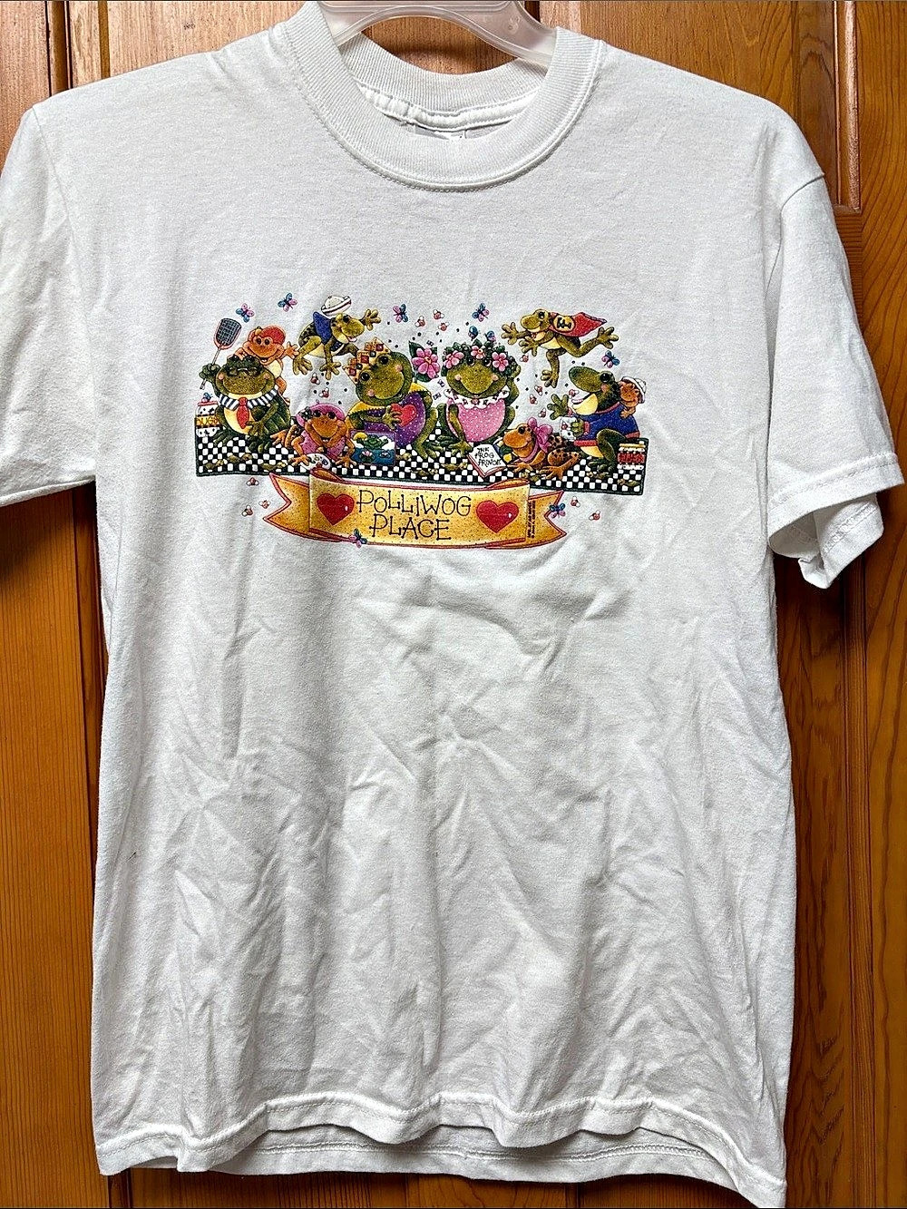 Joan Elliott “Polliwog Place” Frog White Graphic Tee - Size Medium, Circa 2000